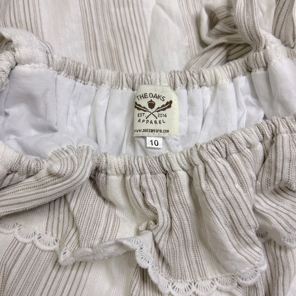 Girls 10 The Oaks Apparel White and Cream pillow case style dress with ruffle - Picture 3 of 4